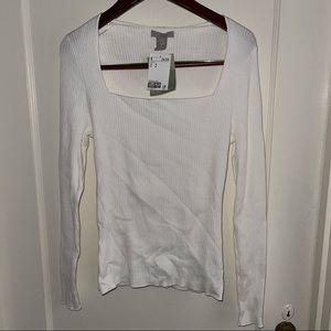 H&M NEW white knitted stretchy long sleeve top